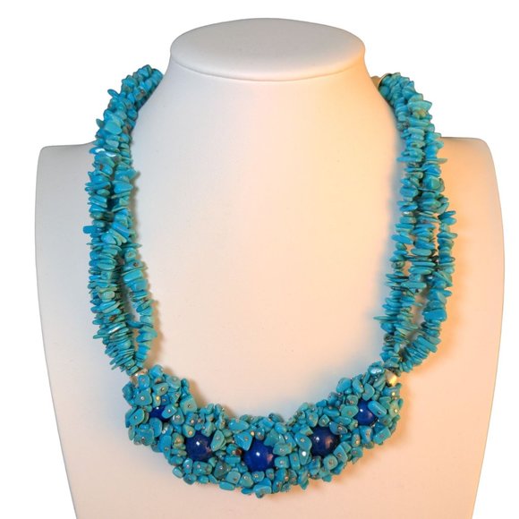 VTG Jay King DRT Sterling Turquoise Chip Lapis Lazuli Statement Necklace 18